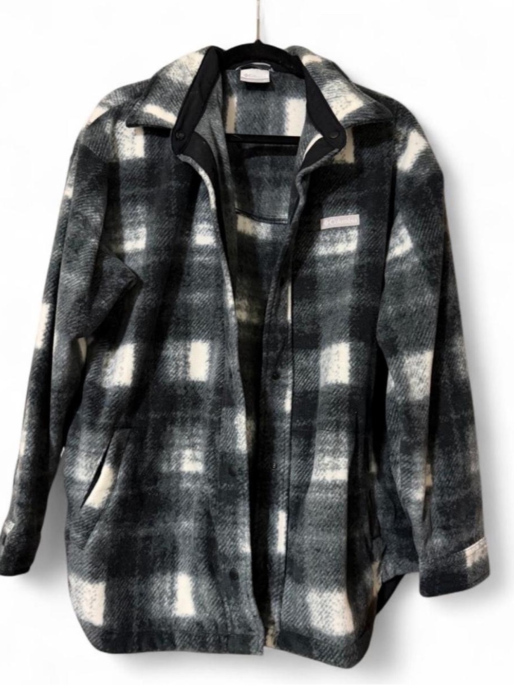 Columbia Black & White Plaid Teddy Fleece Jacket
